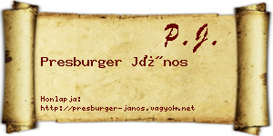 Presburger János névjegykártya